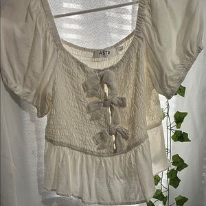 ASTR Cream Blouse with Bow Accents